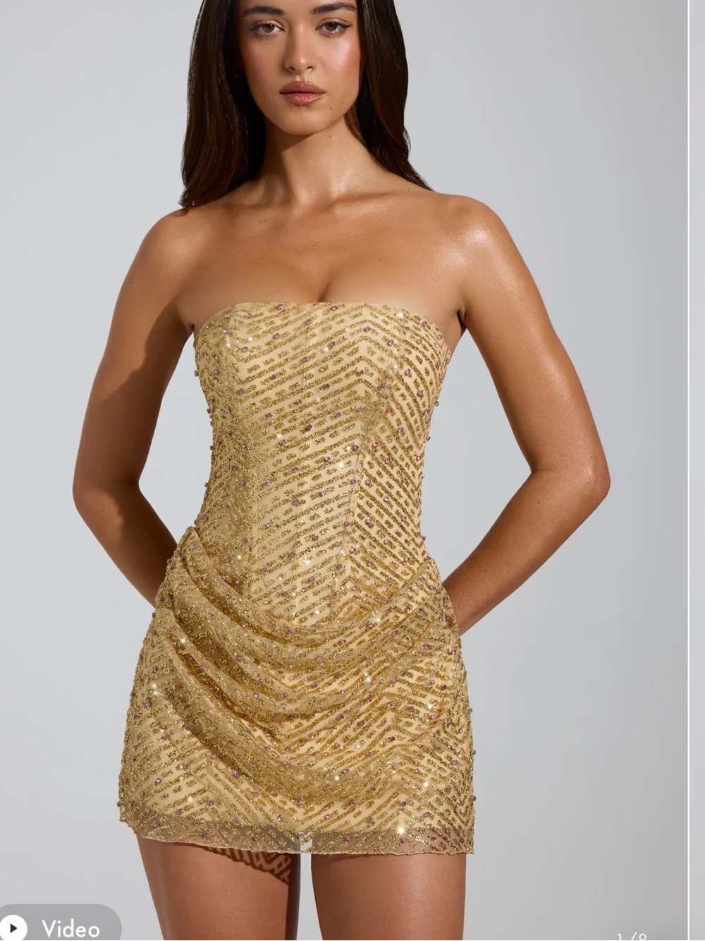 Oh Polly Gold Strapless Sequin Mini Dress
